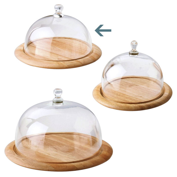 Continenta Quesera Diámetro 25 cm Madera con Tapa de Cristal Soplado